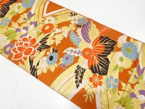 アンティーク　桐に牡丹・菊模様織り出し袋帯（材料）